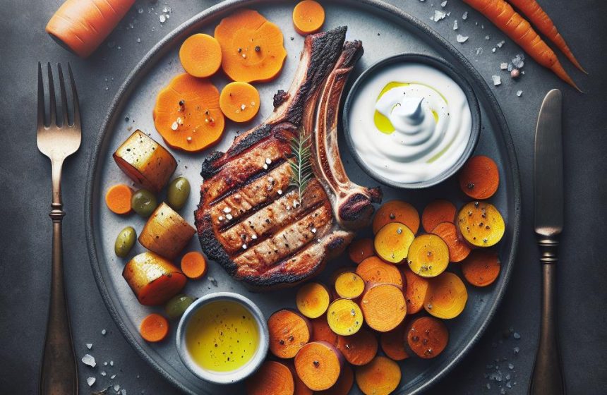 Côte de Porc Grillée aux Carottes et Patate Douce