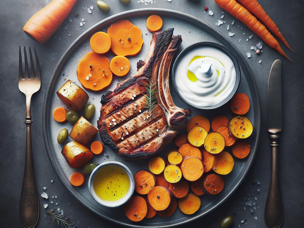 image-205 Côte de Porc Grillée aux Carottes et Patate Douce