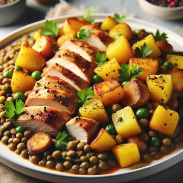 Délice de Poulet aux Lentilles et Pommes de Terre Dorées