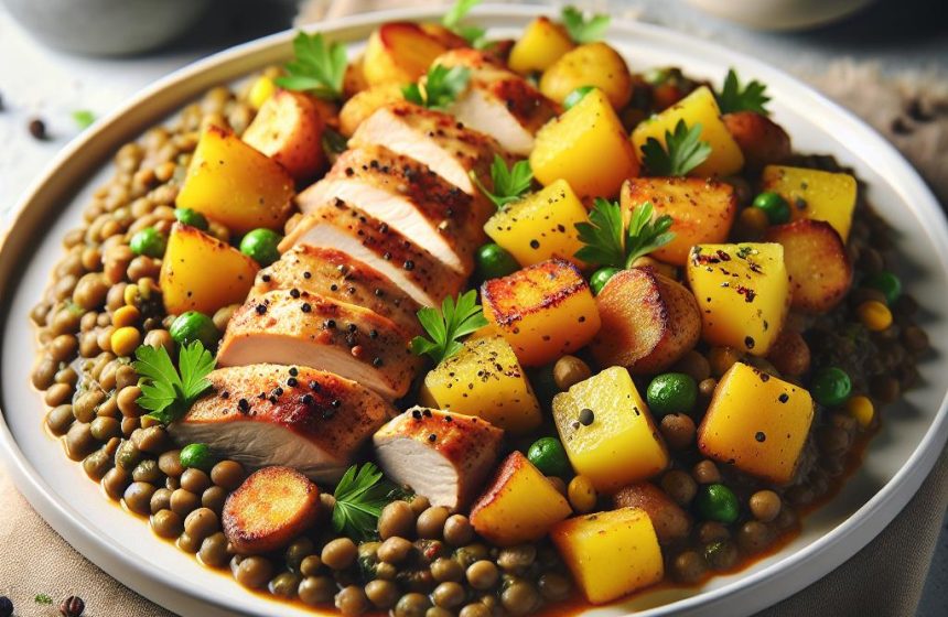 Délice de Poulet aux Lentilles et Pommes de Terre Dorées