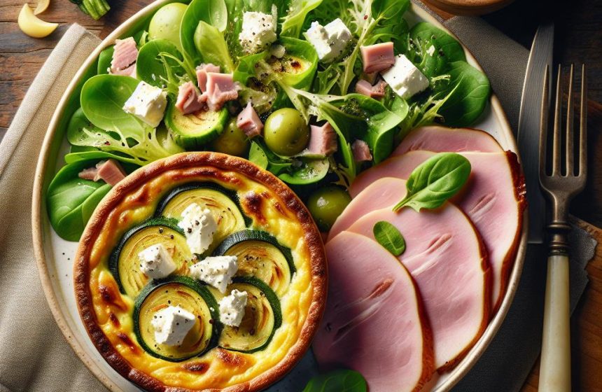 Clafoutis de Courgette au Chèvre et Salade de Feuille de Chêne avec Jambon Blanc