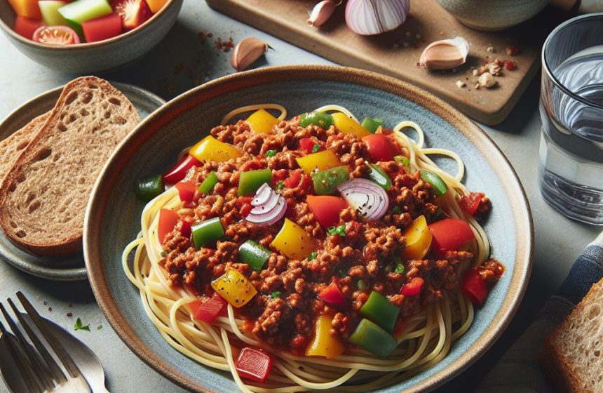 Spaghetti Bolognaise aux Poivrons et Oignons