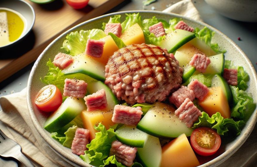 Salade Gourmande au Steak Haché de Jambon et Melon