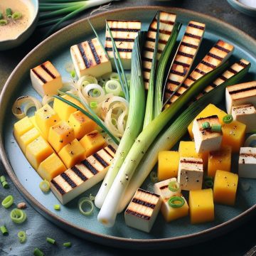 Salade de Poireaux Froids et Tofu Grillé au Melon Jaune