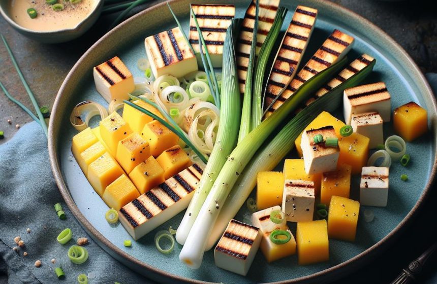 Salade de Poireaux Froids et Tofu Grillé au Melon Jaune