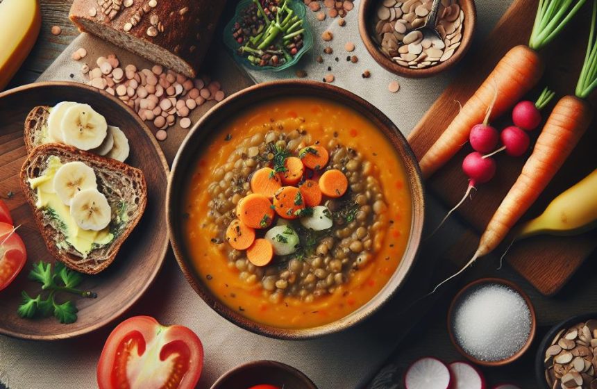 Potage de Lentilles et Carottes avec Accompagnements Gourmands