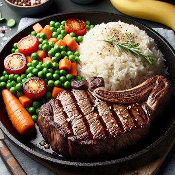 Steak Savoureux avec Riz et Légumes Colorés