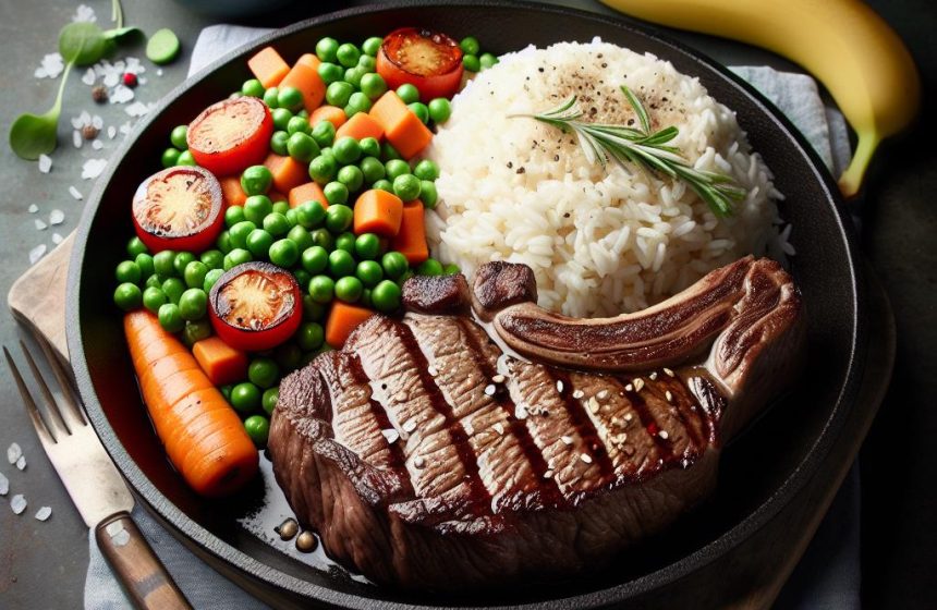 Steak Savoureux avec Riz et Légumes Colorés