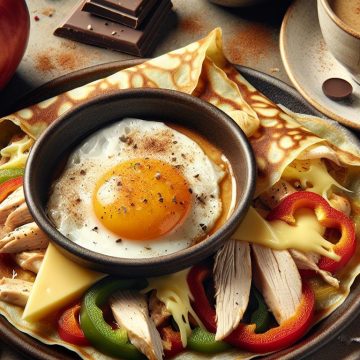Crêpe Gourmande au Poulet, Emmental, Œuf et Poivron