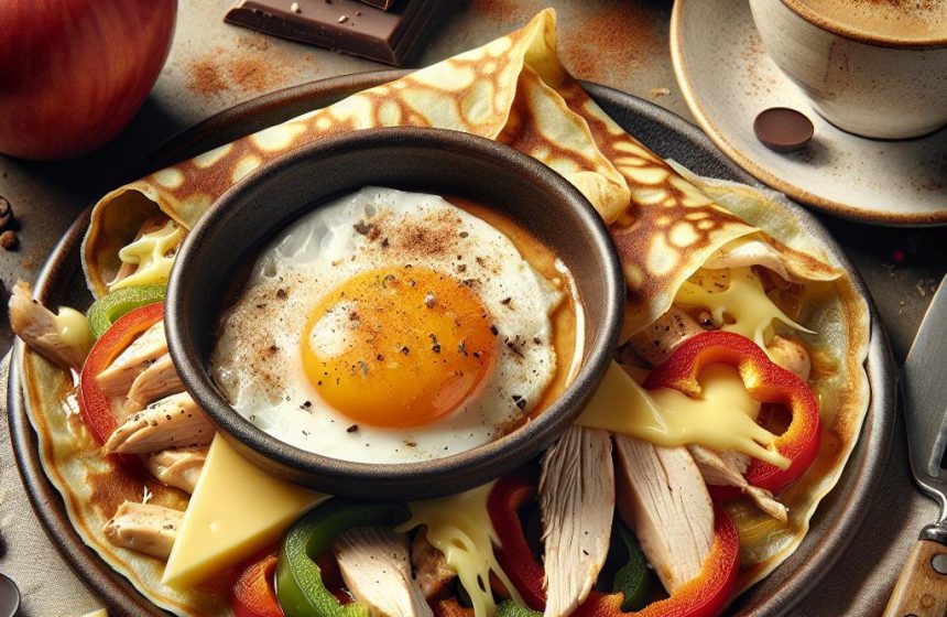 Crêpe Gourmande au Poulet, Emmental, Œuf et Poivron