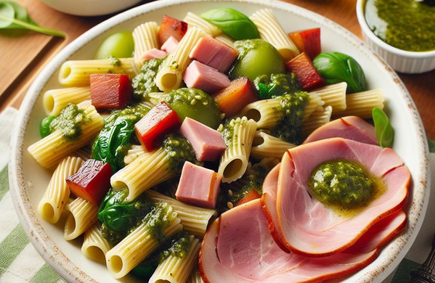Pâtes au Pesto et Jambon avec Compote de Fruits