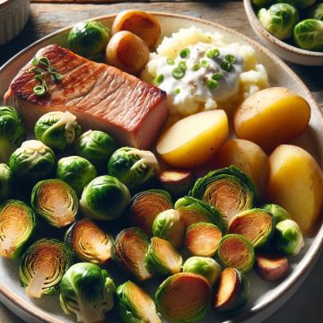Côte de Porc aux Choux de Bruxelles et Pommes de Terre Vapeur