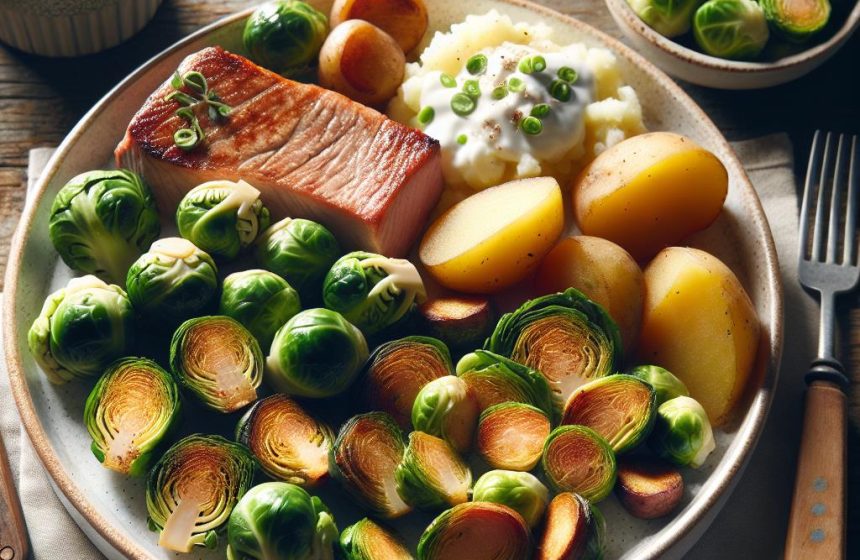 Côte de Porc aux Choux de Bruxelles et Pommes de Terre Vapeur