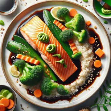 Saumon Saku avec Sauce Soja et Wasabi, Accompagné de Légumes Croquants