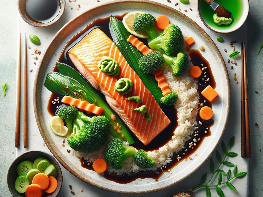 image-60 Saumon Saku avec Sauce Soja et Wasabi, Accompagné de Légumes Croquants