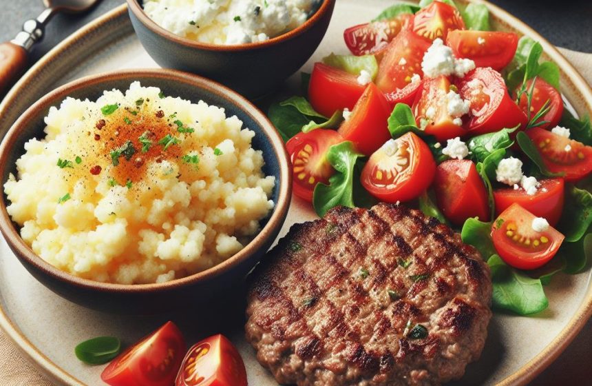 Steak Haché de Bœuf à la Semoule et Salade de Tomates