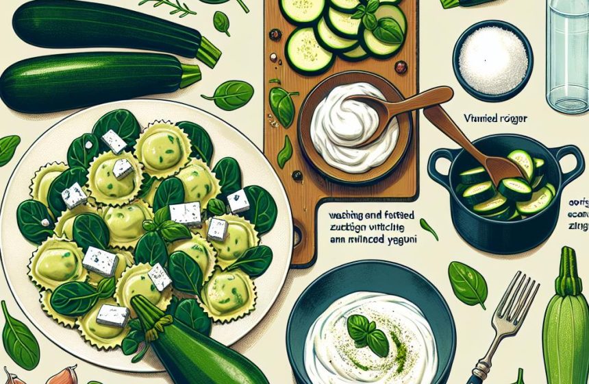 Ravioli aux Épinards et Fêta avec Courgettes Sautées et Yaourt