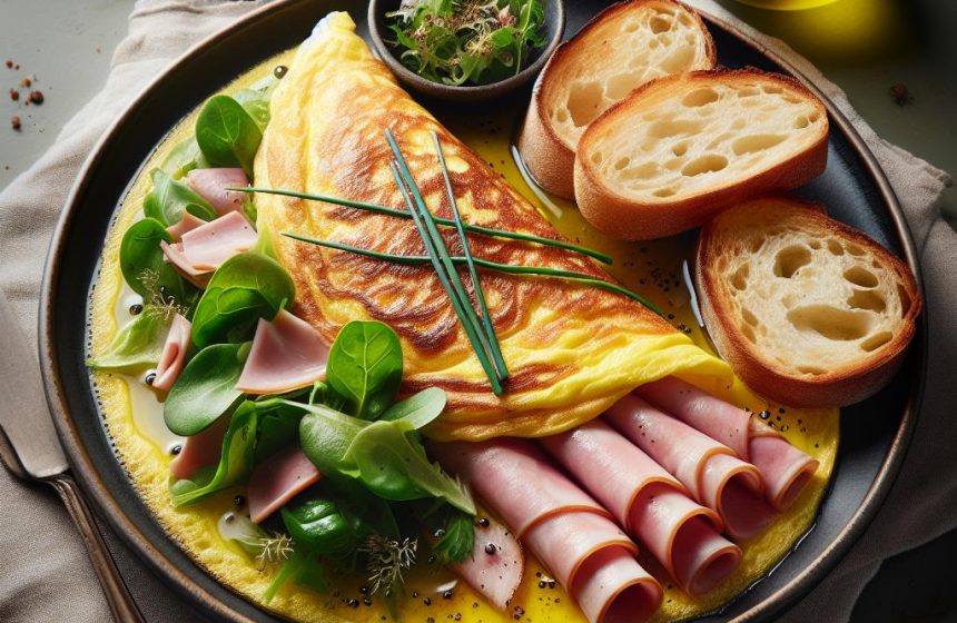 Omelette Gourmande au Jambon et Pain Croustillant