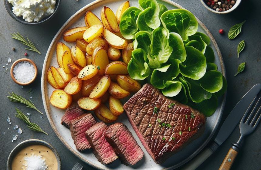 Pavé de Bœuf avec Pommes de Terre Rissolées et Mâche