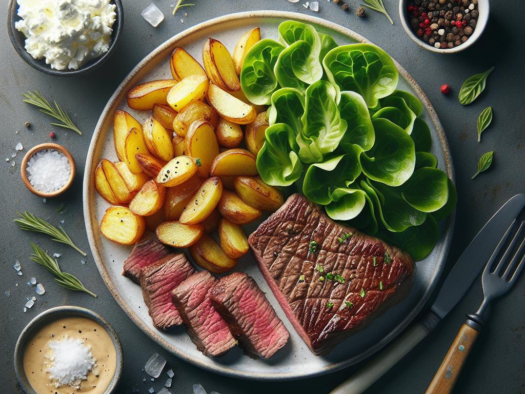 image-86 Pavé de Bœuf avec Pommes de Terre Rissolées et Mâche