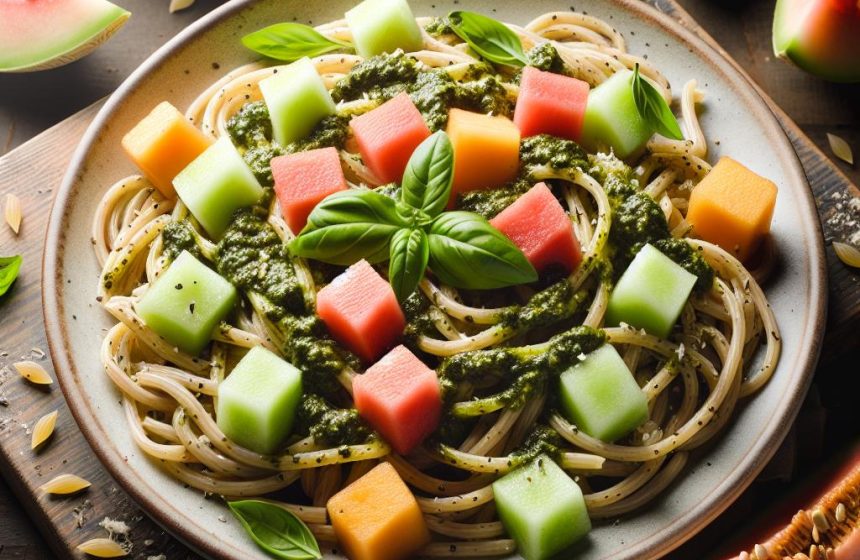 Pâtes Complètes au Pesto avec Morceaux de Melon