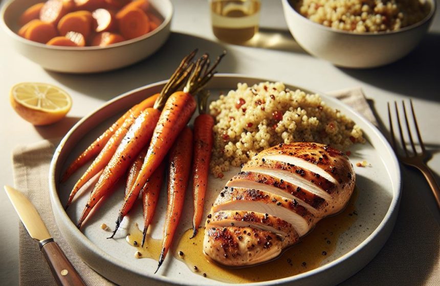 Escalope de Poulet aux Carottes Rôties et Quinoa