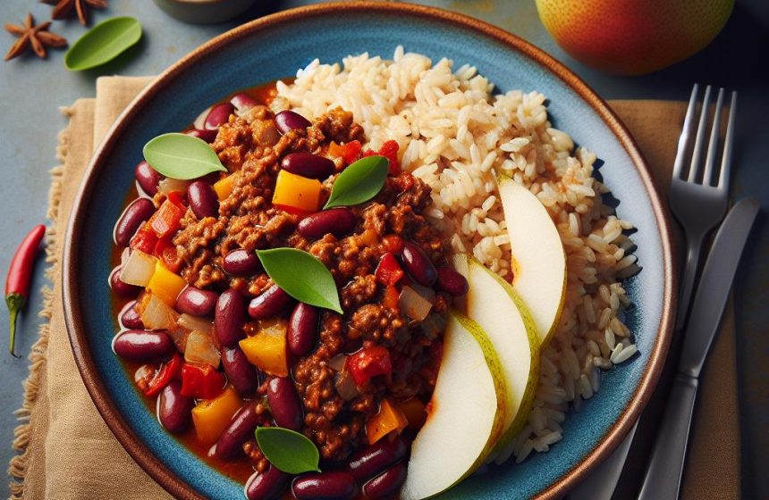 Chili con Carne Équilibré avec Riz Complet et Poire