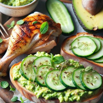 image-97 Tartines de Pain au Levain à l’Avocat et Concombre à la Grecque avec Cuisse de Poulet Grillé