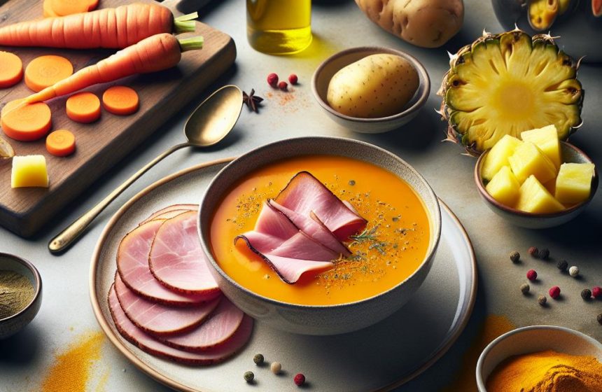 Soupe de Carottes au Curry avec Jambon et Ananas