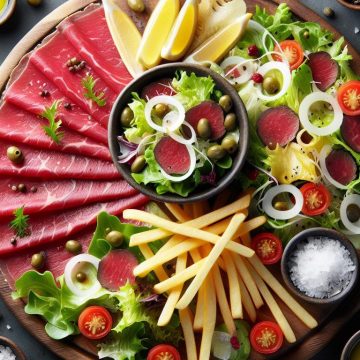 Carpaccio de Bœuf et Salade Gourmande avec Frites Légères