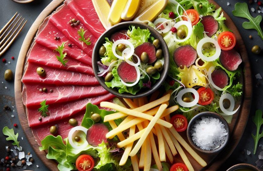 Carpaccio de Bœuf et Salade Gourmande avec Frites Légères