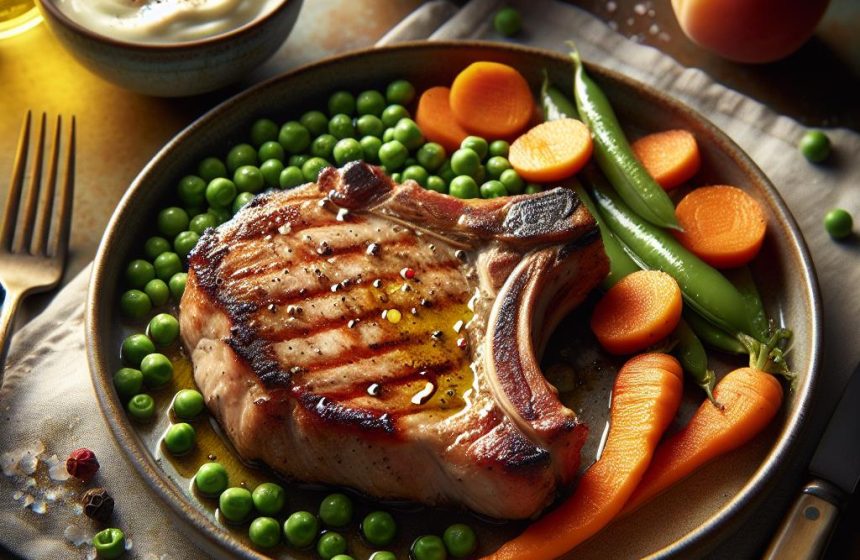 Côte de Porc Grillée aux Petits Pois et Carottes