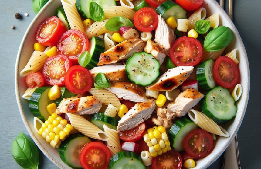 Salade de Pâtes au Poulet et Légumes Croquants