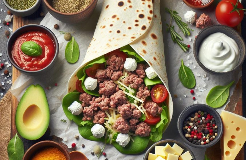 Wrap Gourmand à la Viande Hachée et Boulettes de Fromage