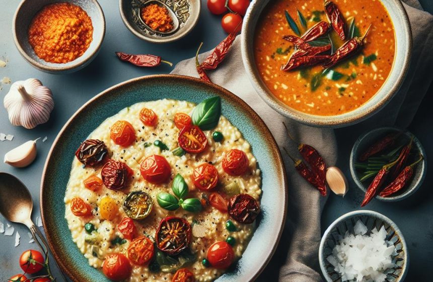 Risotto Crémeux aux Saveurs Méditerranéennes et Soupe Exotique Épicée