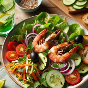 Salade Fraîcheur aux Crevettes Grillées et Virgin Mojito