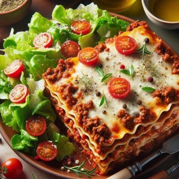 Lasagne Maison avec Salade Verte et Tomates Cerises
