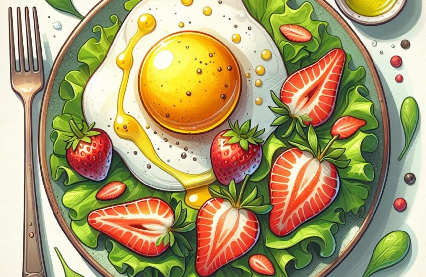 Salade de Laitue aux Œufs sur le Plat et Fraises