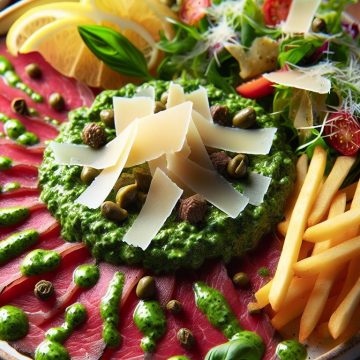 Carpaccio de Bœuf Raffiné avec Parmesan et Sauce Verte