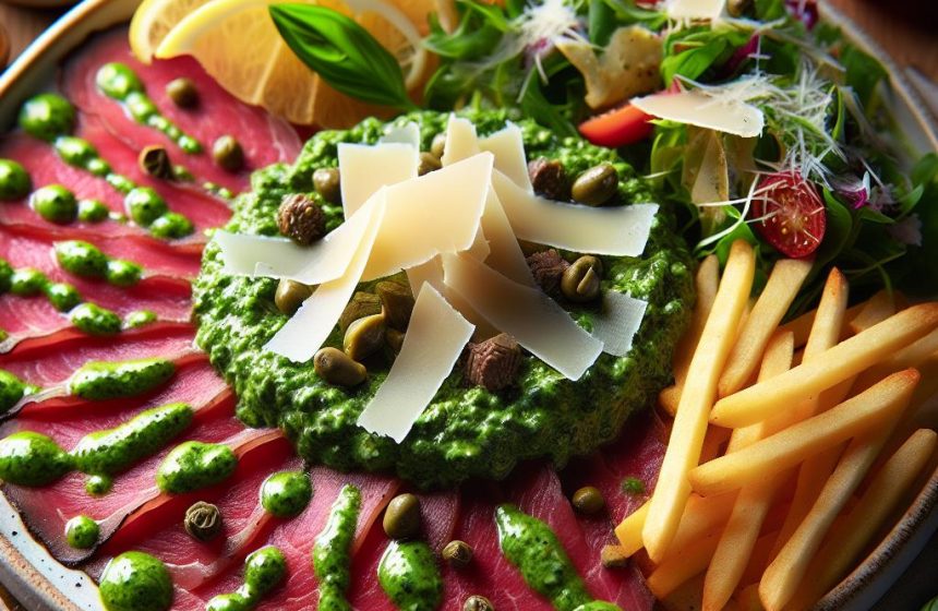 Carpaccio de Bœuf Raffiné avec Parmesan et Sauce Verte