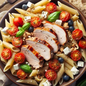 Rôti de Porc aux Pennes, Tomates Cerises et Fêta