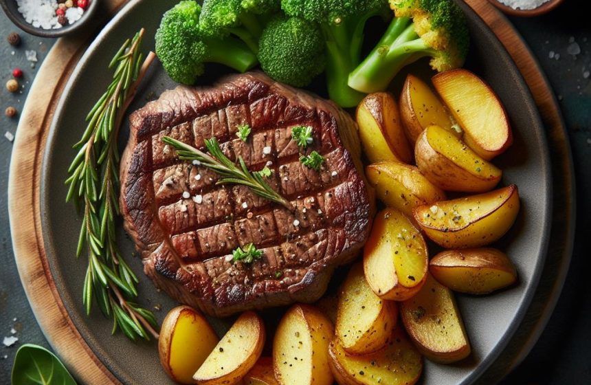 Steak Savoureux avec Pommes de Terre Rissolées et Brocoli
