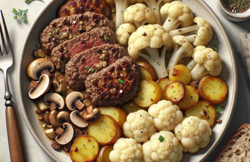 Délice de Chou-Fleur et Steak Haché aux Champignons