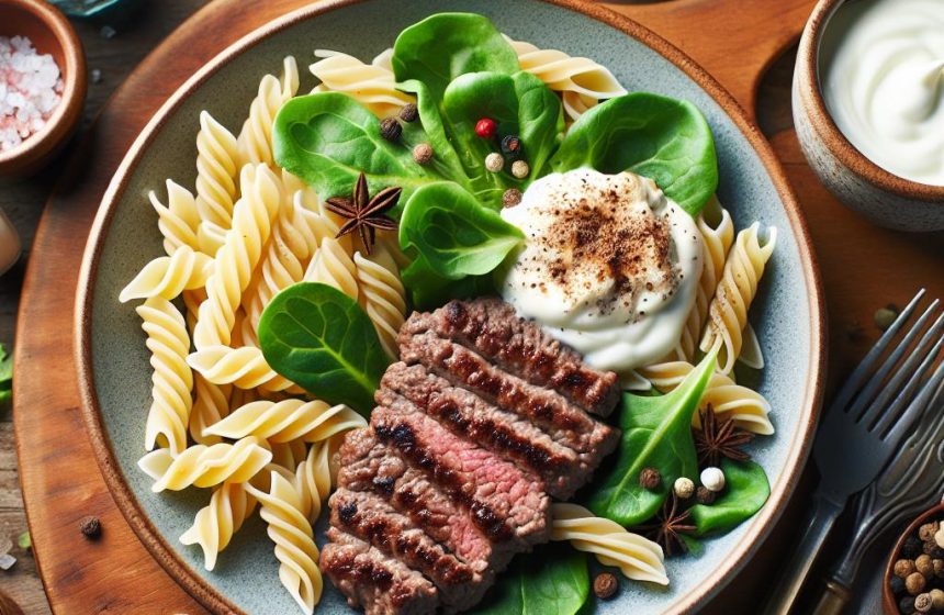 Steak Haché de Bœuf aux Pâtes et Mâche