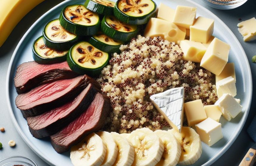 Délice de Quinoa aux Courgettes et Rôti de Bœuf, accompagné de Banane et Saint-Nectaire