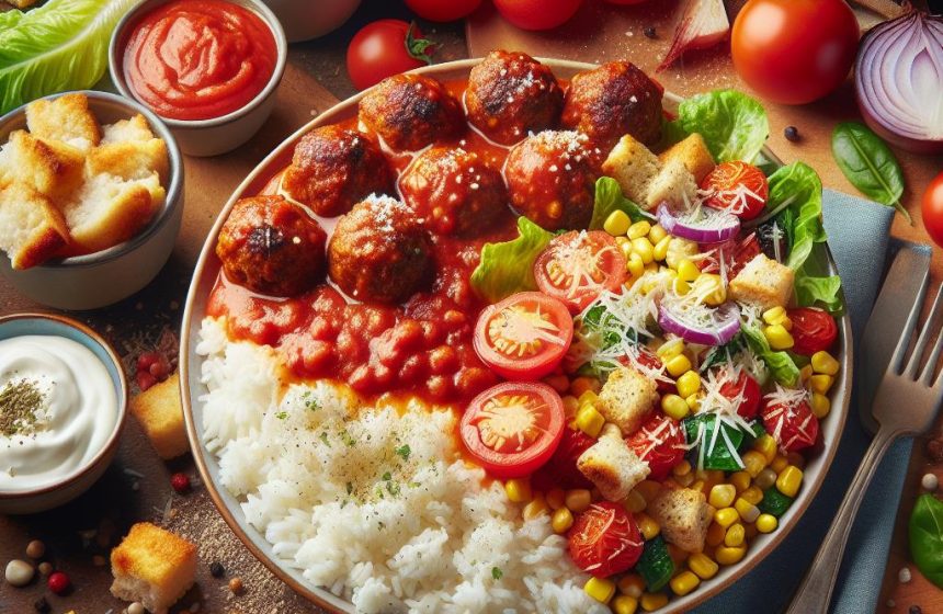 Boulettes de Viande à la Sauce Tomate et Salade Gourmande