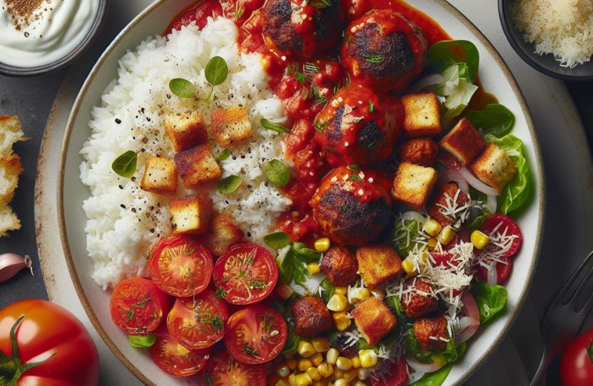 Boulettes de Viande en Sauce Tomate avec Riz et Salade Croquante