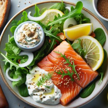 Gravlax de Saumon avec Crème Maison, Salade Verte et Pain