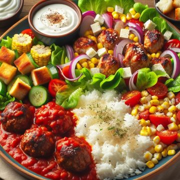 Boulettes de Veau à la Sauce Tomate avec Riz et Salade Croquante
