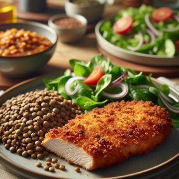 Escalope de Dinde Panée aux Lentilles et Salade Croquante